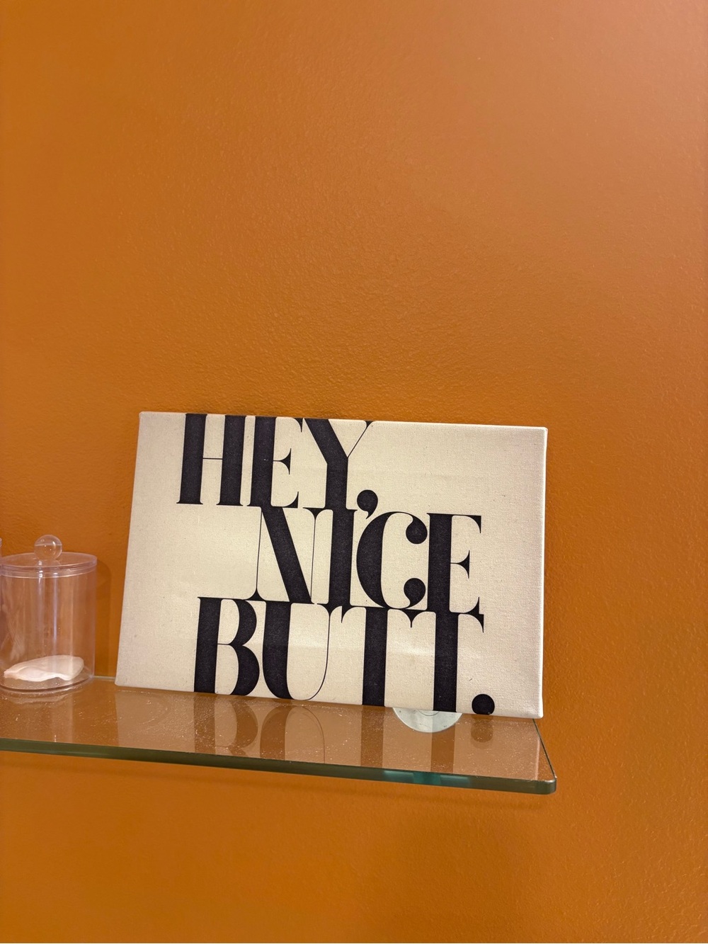 Hey Nice Butt Canvas Wall Art - Black on Cream